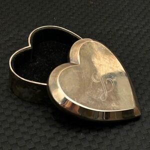 Things Remembered Silver Heart Jewelry Trinket Box Monogram L Velvet Lined 4in